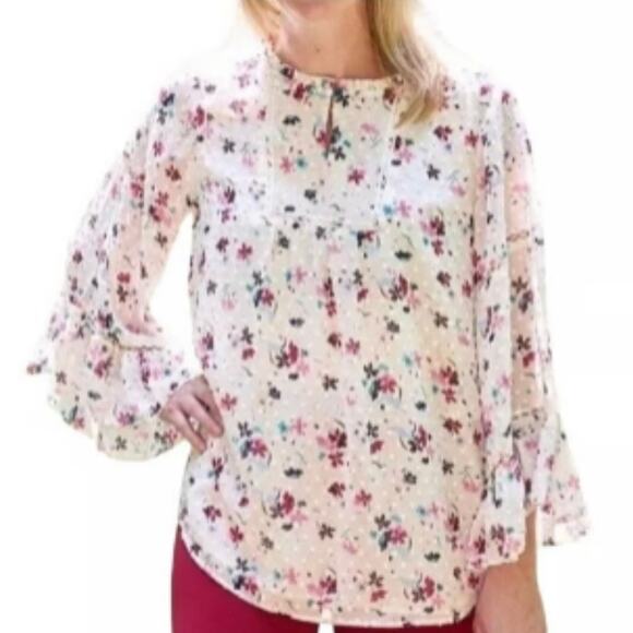 Matilda Jane Medium Lined Ditzy Floral Flowy Peasant Ruffle Spring SUmmer TOp - Picture 1 of 9